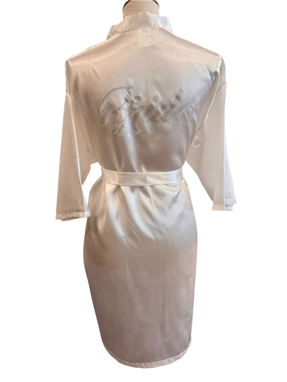 Bride Satin Robe with Rhinestone Script - White Sz L - Picture 2 of 3